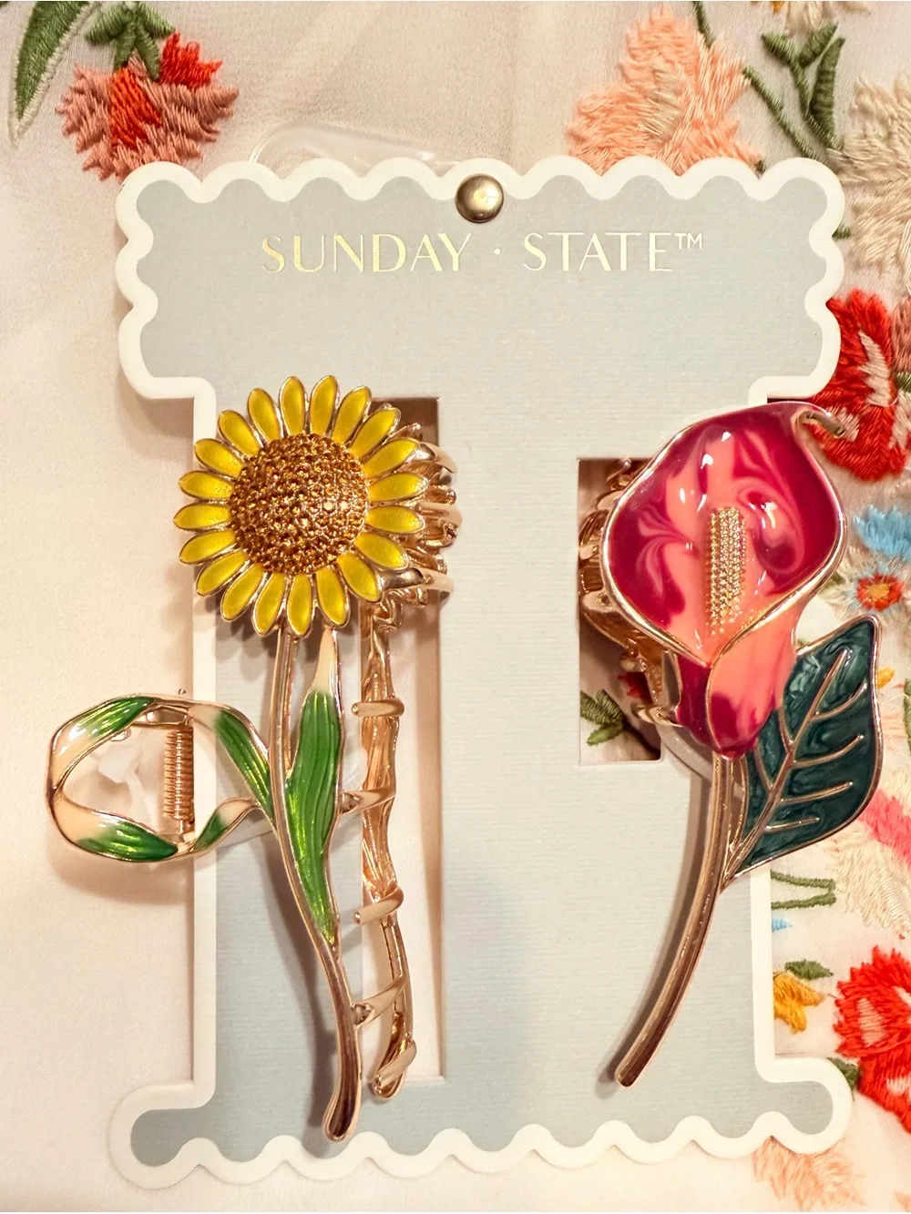 Women’s Floral Hair Clips - Yellow Sunflower & Pink Calla Lily Set NEW